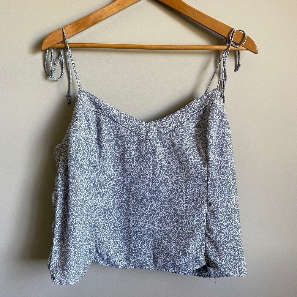 Abercrombie & Fitch Women's Gray Blue Patterned Spaghetti Strap Crop Top Large